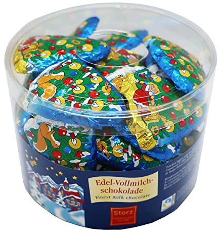 Storz Weihnachtsbäumchen 40 Figuren mit Band aus Schokolade (500g Dose)