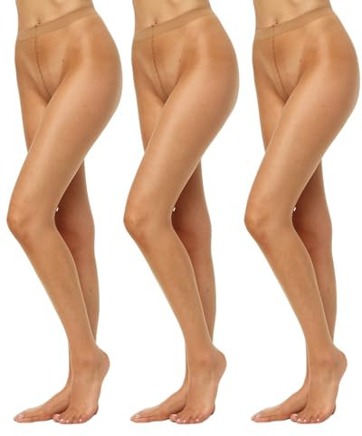 Nur Die 3er Pack Transparent 15 DEN Fein-Strumpfhose seidig glänzende Optik Komfortbund feine Naht unsichtbar Damen, bronze, S