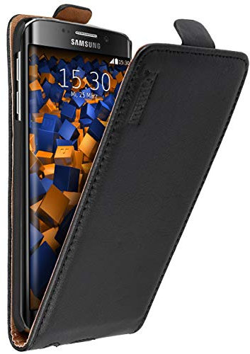 mumbi Echt Leder Flip Case kompatibel mit Samsung Galaxy S6 Edge Hülle Leder Tasche Case Wallet, schwarz