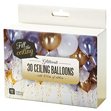 Talking Tables Gold Party, Helium-Ballons und Ringelbänder, Helium nicht inbegriffen, für Silvester und Partys, gold, silber und weiß (30 Stück)