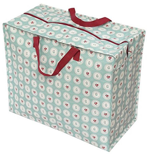 LS-LebenStil XXL Jumbo Bag Vintage Blumen 55x48x28cm recycled Allzweck-Tasche Riesentasche Shopper Retro Blau