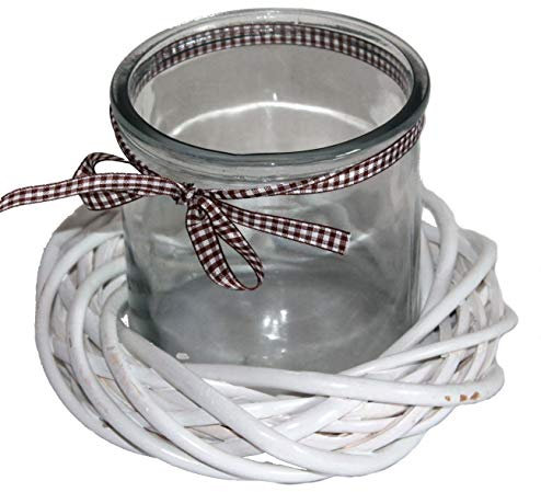 AAF Nommel®, Windlicht Glas auf Weidenkranz M, Kranz Weiss zur Dekoration Nr. 012