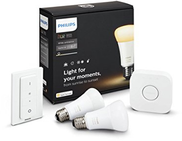 Philips Hue White Ambiance Starter Kit con 2 Lampadine E27, 1 Bridge e 1 Telecomando Dimmer Switch Inclusi