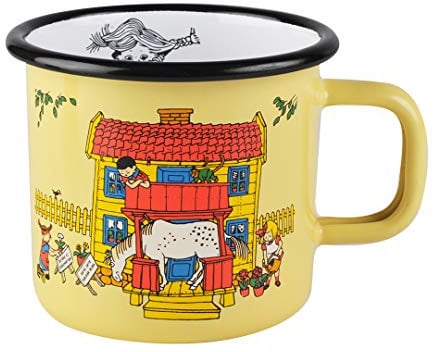 Pippi Langstrumpf Tasse Villa Kunterbunt, Emaille, Gelb, Pippi Geschirr für Kinder und Erwachsene, 370ml