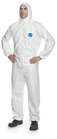 DuPont Tyvek 200 EasySafe | Chemikalienschutzkleidung mit Kapuze, Kategorie III, Typ 5 und 6 | Weiß | Größe S