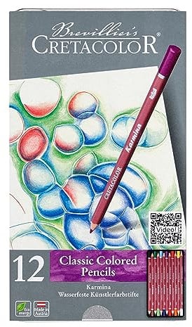 Cretacolor Karmina, Wasserfeste Künstlerstifte, 12 farbige Stifte, hexagonales Design, für Zeichnen und Malen, Künstlermaterial, Buntstifte, in Metalletui