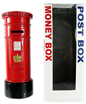 Money Boxes London Red Post Box Money Box Made of Die Cast Metal, London Collectable Souvenir, Metalic Red, 15 x 5.5centimeters