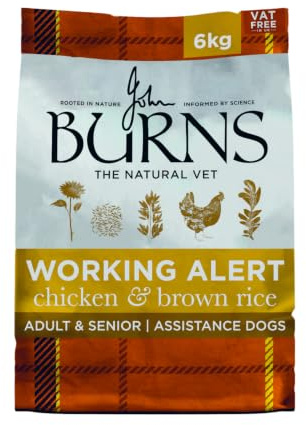 Burns Working Alert Assistance Dog – Dry Dog Food – Adult & Senior – Chicken & Brown Rice 6kg – Complete Food - Made with Natural Ingredients - Hypoallergenic - Single-Source Protein