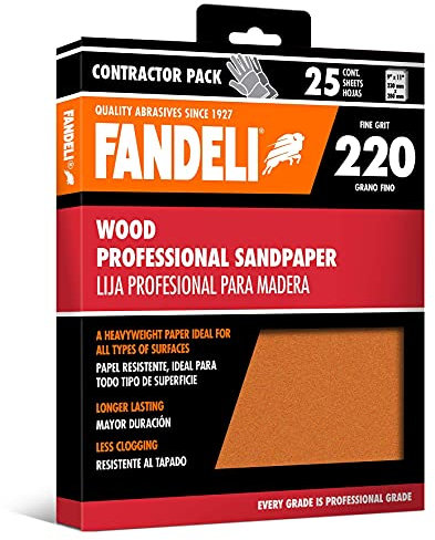 Fandeli | Holzschleifpapier | 220 Körnung |25 Blätter von 23 x 28 cm | Holz von Hand Schleifen | Ideal für Exzenterschleifer