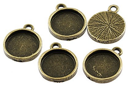 Vintageparts 6 stabile Fassungen für 12 mm Cabochons in antik Bronze, DIY-Schmuck