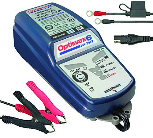 TecMate OptiMate 6 12V/24V, TM-194, Chargeur-Mainteneur-récupérateur de batterie étanche 12 V 5A / 24 V 2.5 A en 8 étapes