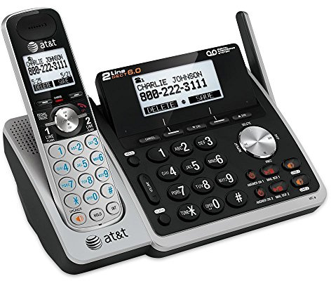 AT&T TL88102 DECT 6.0 2-Line Expandable Cordless Phone with Answering System and Dual Caller ID/Call Waiting, 1 Handset, Silver/Black