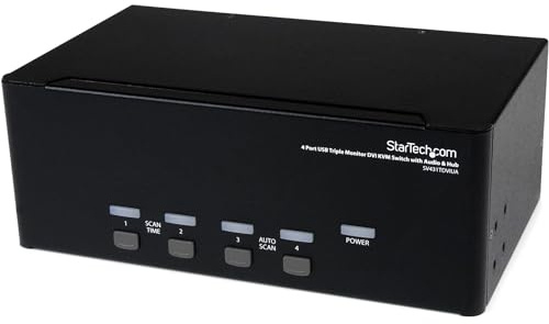 StarTech.com 4 Port Triple Monitor DVI USB KVM Switch with Audio & USB 2.0 Hub - Multi Monitor KVM - USB DVI KVM Switch (SV431TDVIUA)