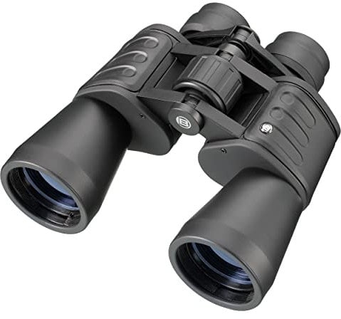 Bresser Binocolo Hunter 20x50 ad alto ingrandimento, ottica completamente rivestita e robusto corpo rinforzato in gomma con filettatura di collegamento per treppiede, regolazione diottrica, nero