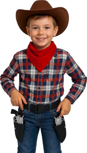 FIESTAS GUIRCA | Doppelte Cowboy-Gürteltasche mit Zwei Spielzeugpistolen für Kinderkostüm (Einheitsgröße) – Zubehör für Karneval, Western-Mottoparty, Cosplay, Halloween – Junge – Schwarz