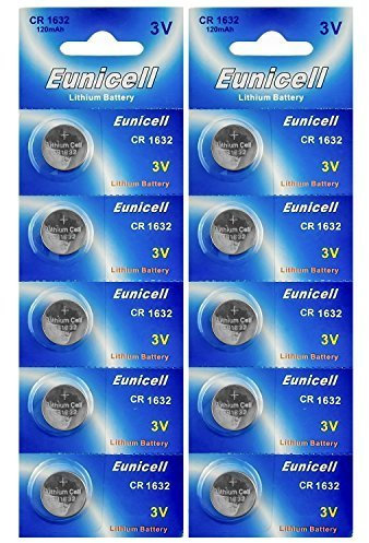 10 x Eunicell CR1632 Lithium Coin Cell Batteries 3 V 3 Volt in Blister Packaging (10 Pcs) by Batteries Pack of 10