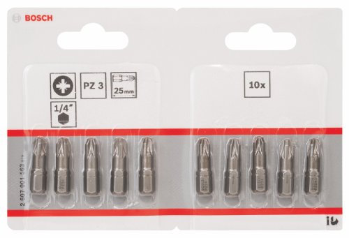 Bosch Professional Bit Extra-Hart für Pozidriv-Kreuzschlitzschrauben (PZ3, Länge: 25 mm, 10 Stück), 2607001563