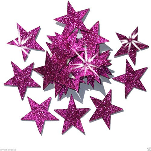 48 Hot Pink 25mm Self Adhesive Glitter Star Sticker card making craft Diy christmas