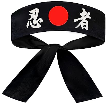 SUNRISE Japanese Sushi Chef Hachimaki Karate Headband - Black Ninja