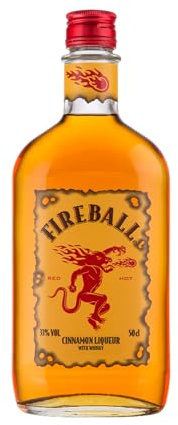 Fireball Cinnamon Whisky Liqueur, 50cl, 33% ABV, America's #1 Shot Brand | Canadian Whisky with Real Cinnamon, Spicy Flavour, Ideal for Shots, Mixed Drinks & Cocktails, for Pre-Drinks and Parties