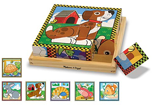 Melissa & Doug Pets Wooden Cube Puzzle With Storage Tray (16 pcs)