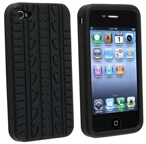 SKS Distribution® Schwarz REIFENPROFIL Reifen für Apple iPhone 4/4 S Silikonhülle Shell Beschützer Handy Smartphone Zubehör