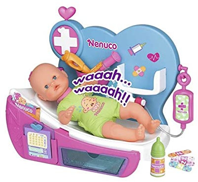 Famosa 700012646 - Nenuco weint beim Arzt inklusive Krankenbett und Wohlfühlkontrolle, 35 cm, bunt