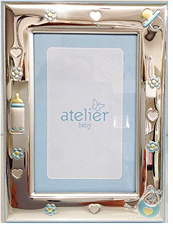 Marco de bebé | Biberón | madera, plata bilaminada | Atelier (13 x 18 cm), color azul claro