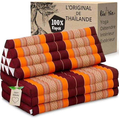 livasia Thaikissen 3 Auflagen für Paare XXL - 190x80x8cm - Dreieckskissen Klappmatratze, extrabreit Kapok, Rückenkissen faltbar, Thaimatte zum Klappen, Meditationskissen (Orange)