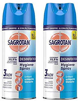 Sagrotan Hygiene-Spray (Aerosol) Desinfektionsspray (für Textilien und Oberflächen im Haushalt, Sprühflasche im praktischen Vorteilspack) 2 x 400 ml