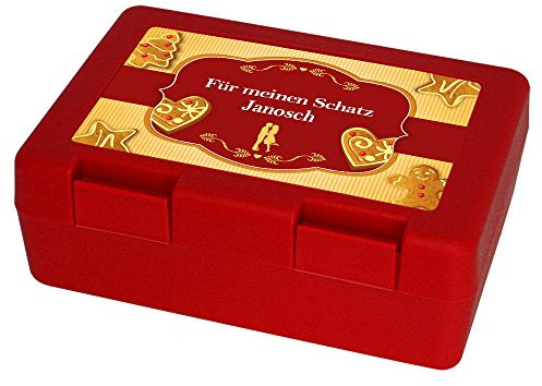 Eurofoto Weihnachts-Keksdose mit Namen Janosch und Motiv „Nr. 4“ mit Streifen und Lebkuchen-Motiven - Für Meinen Schatz