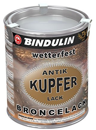 Bindulin Kupferlack wetterfest 750 ml Dose, kupfer-natur, inkl. 1 Pinsel, für Holz, Stein, Kunststoffe, Metall (Rostschutz), Innen- und Außenbereich
