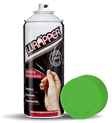 4R Quattroerre.it 16429 Wrapper Spray Verde Fluo Opaco | Vernice Removibile per Carrozzeria | Pellicola Spray Protettiva UV e Anti-Graffio | Wrapping Liquido Made in Italy