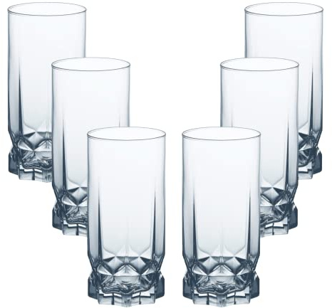 AMBITION Hoche Gläser 6 Stück Diamond 6,5 x 6,5 x 14 cm 325 ml Gläser-Set Wassergläser Trinkgläser Longdrinkgläser elegant transparent Spülmaschine Mikrowelle