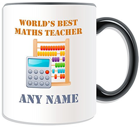 Personalised Gift - World's Best Maths Teacher / Calculator and Counting Frame Mug (Academic Design Theme, Colour Options) - Any Name / Message on Your Unique - School College University - Mathematic Abacus