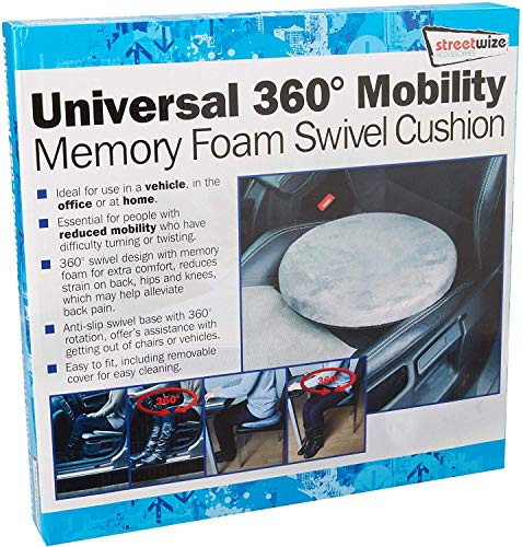 Streetwize SWSV2 Swivel Cushion - Pivotal Seat Cushion w/ 4.5 cm Memory Foam, Rotating Seat Cushions for Cars, Home, Offices