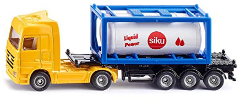siku 1795, LKW mit Tankcontainer, 1:87, Metall/Kunststoff, Gelb/Blau, Abkoppelbarer Auflieger
