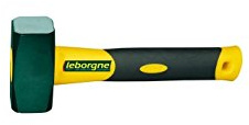 LEBORGNE - Massette 1,2 Kg Novagrip - Acier Forgé et Trempé - Angles Abattus - Ø 32 mm - Manche Ergonomique Antidérapant - Pour Travaux de Maçonnerie - Sécurité Optimisée