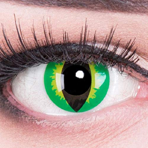 Farbige grüne Schlangenaugen Kontaktlinsen mit Stärke -5,00 crazy Kontaktlinsen crazy contact lenses Anaconda Schlangen grün 1 Paar. Mit Linsenbehälter! perfekt zu Halloween