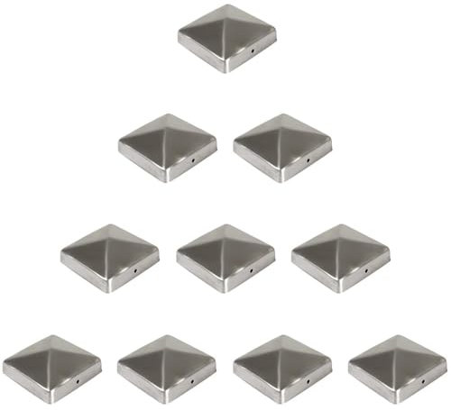10er Set Pfostenkappe Edelstahl | Form: Pyramide | im Maß 9x9 (9,1x9,1) cm eckig | aus Edelstahl, rostfrei | Zaunpfostenkappen | Pfosten-Abeckkappe | Zaunkappen | Edelstahlkappen | Pfostenabdeckung