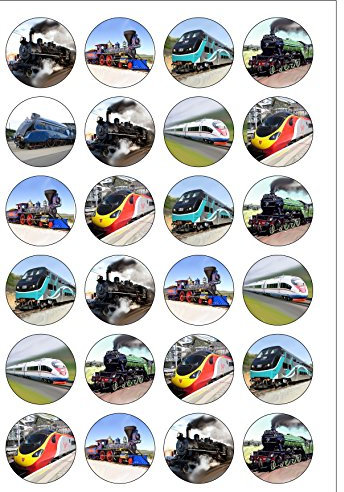 24 Precut Train Steam Diesel Electric Engine Edible Wafer Paper Cake Toppers Decorations