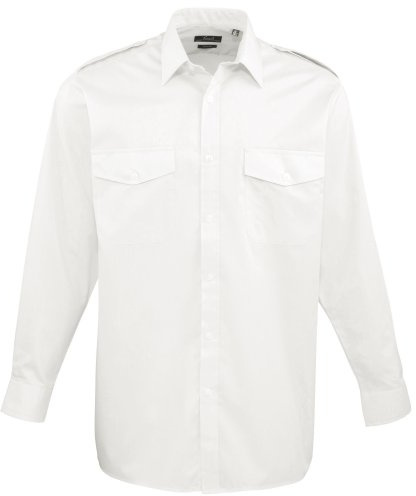 Premier Herren Hemd Pilot, langärmlig (Kragenweite 44.5cm) (Weiß)