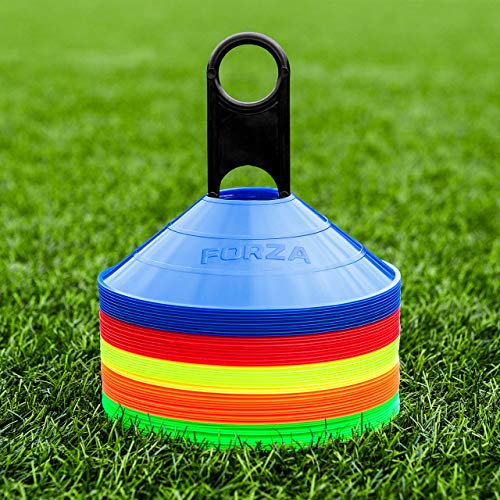 FORZA Training Marker Cones | 10 Vibrant Colour Options - Premium Coaching Equipment with Stand Perfect for Football, Rugby and Fitness Drills [50 or 1000 Pack] (Multi, Pack of 50)