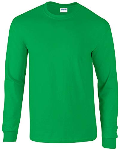 Gildan Mens Plain Crew Neck Ultra Cotton Long Sleeve T Shirt (L) (Irish Green)