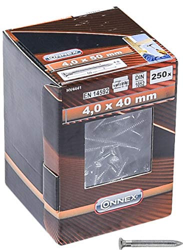 Connex HV4440 250 - Chiodi di ancoraggio 4,0 x 40 mm, conformi con DIN 1052, omologati per l'edilizia, in confezione di cartone