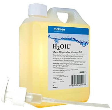 1000ml (1 Litre) Melrose Water DISPERSIBLE Massage Oil H2Oil with Twist Cap and Free Pump: Easy Wash & Suitable for All Skin Types