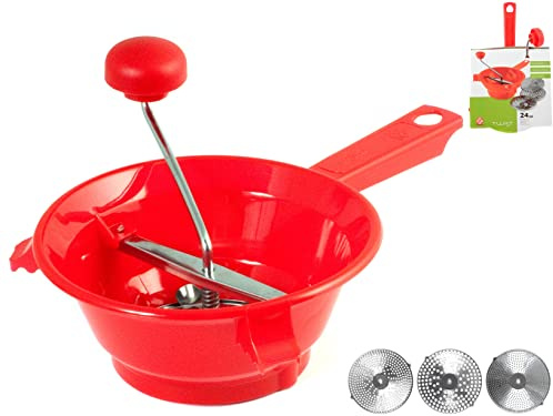 Home Passiergerät mit 3 Scheiben, 24 cm, Edelstahl, Rot