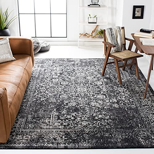 Teppich SAFAVIEH Traditionell Wohnzimmer, Esszimmer, Schlafzimmer - Evoke Collection, Kurzer Flor, Schwarz und Grau, 200 x 200 cm