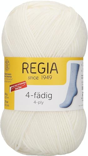 REGIA 4-fädig Uni 9801276-02080 super weiß Handstrickgarn, Sockengarn, 50g Knäuel