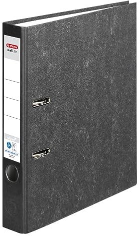 herlitz Ordner maX.file nature, A4, Rückenbreite 5 cm, Wolkenmarmor, Schwarz, mit Rückenschild & Kantenschutz, FSC zertifiziert, 25 Stück